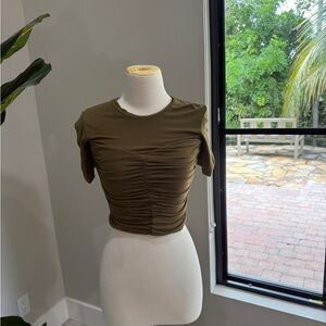 Jonathan Simkhai Olive Green Ruched Crop Top